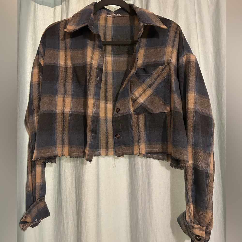 Mimosa medium cropped flannel tan and blue